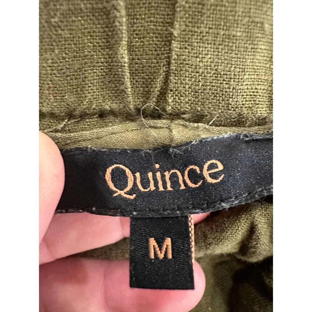 Quince European Linen Pants Olive Green Elastic Waist Tapered Leg Womens Medium